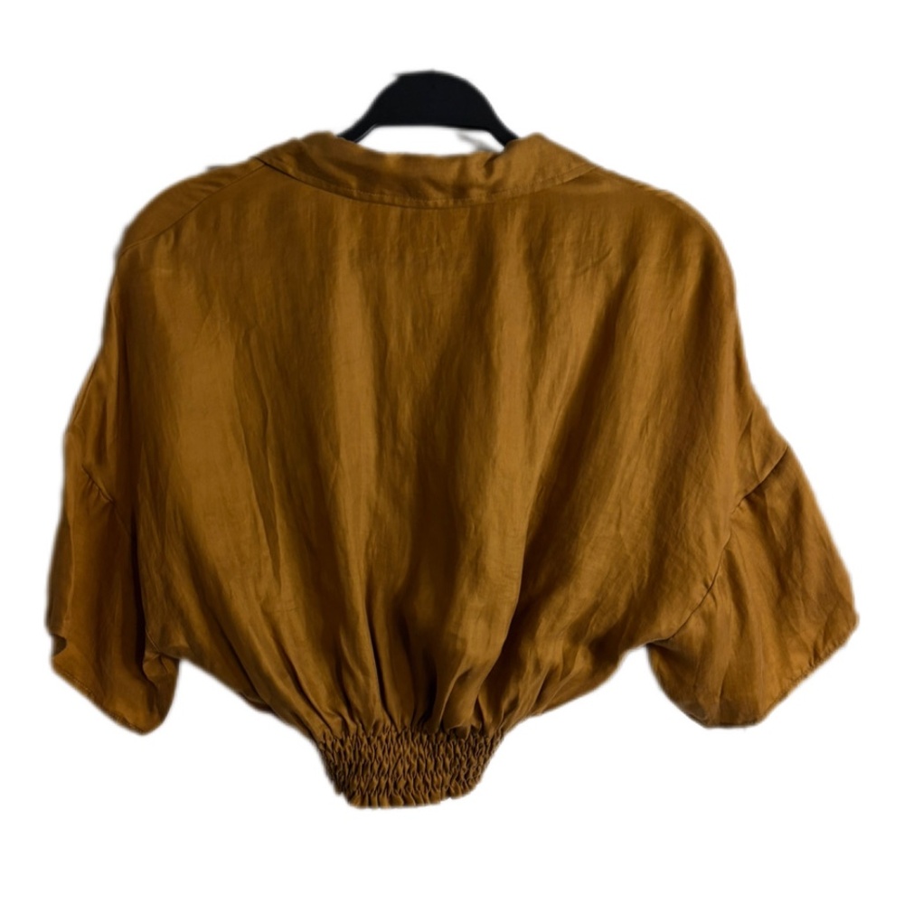 Zara Fillsens Women’s Size S Semi Crop Top/Blouse/Shirt Tan/Brown Ciniched Waist - Picture 4 of 6